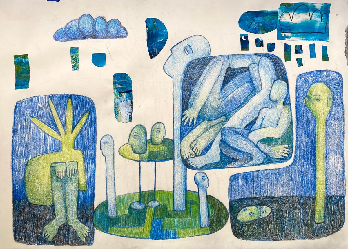 Surrealistic Portrait Pencil Drawing By Liubov Ro, 16 X 12", Blended, Original Artwork