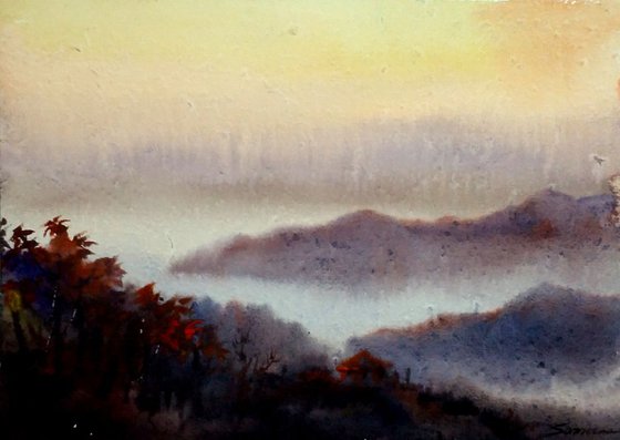 Sunset Mountain - Watercolor on Paper