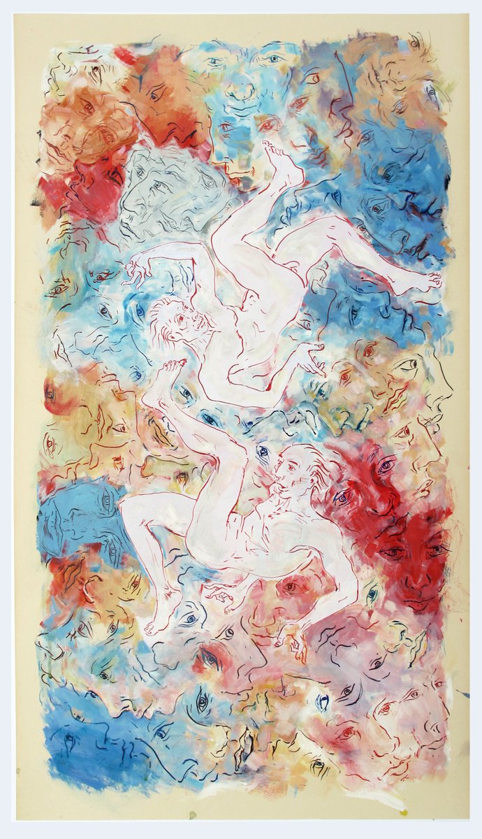 Surrealistic Portrait Ink Drawing By John Sharp, 20 X 35, Allofus, Angels 5, Original Artwork