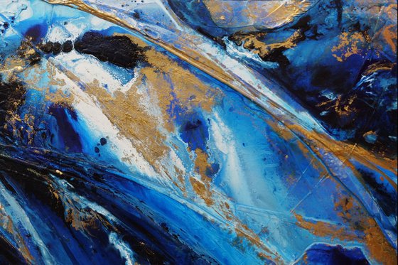 Golden Sapphire 200cm x 120cm Blue Gold Textured Abstract Art