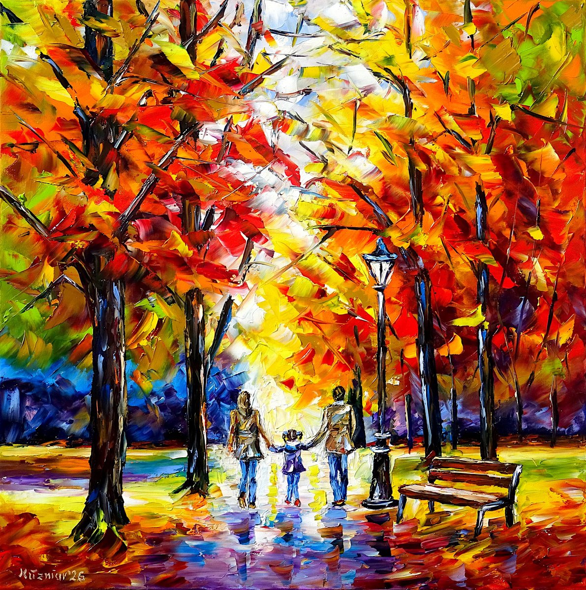 Expressive Oil Painting , Autumn Joy By Mirek Kuzniar, 20 X 20, Artwork For Sale On Artfinder