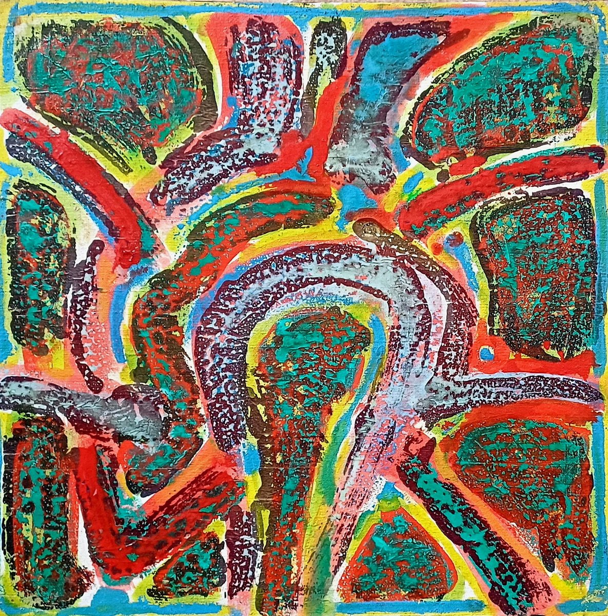 Abstract Acrylic Painting By Stanislav Bojankov, 16 X 16", Heart-Xiii, Original Artwork