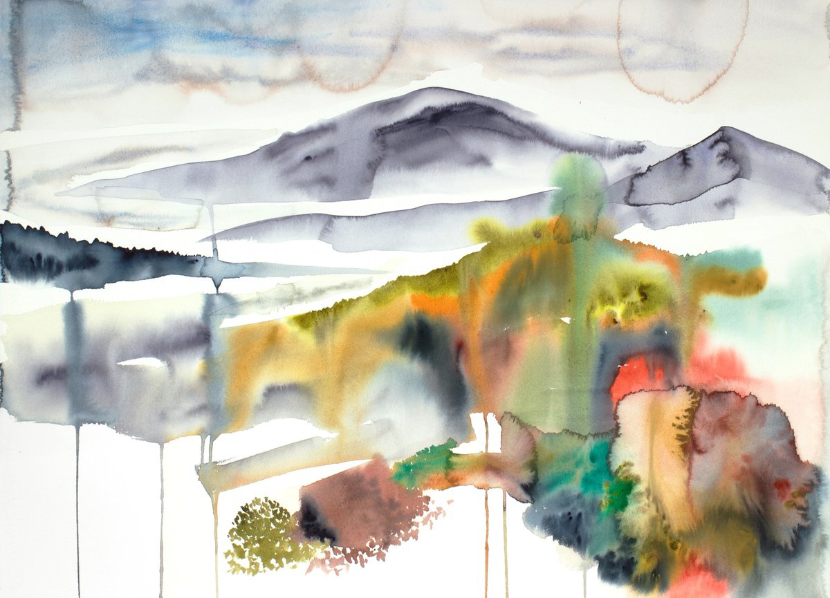 Expressive Landscape Watercolour By Elizabeth Becker, 30 X 22, Autumnal No. 16, Original Artwork