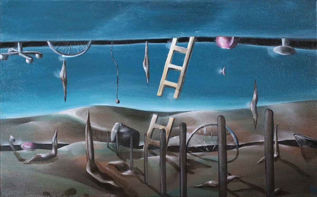 Surrealistic Landscape Oil Painting By Vanessa T Stefanova, 16 X 10", Landfill, Original Artwork