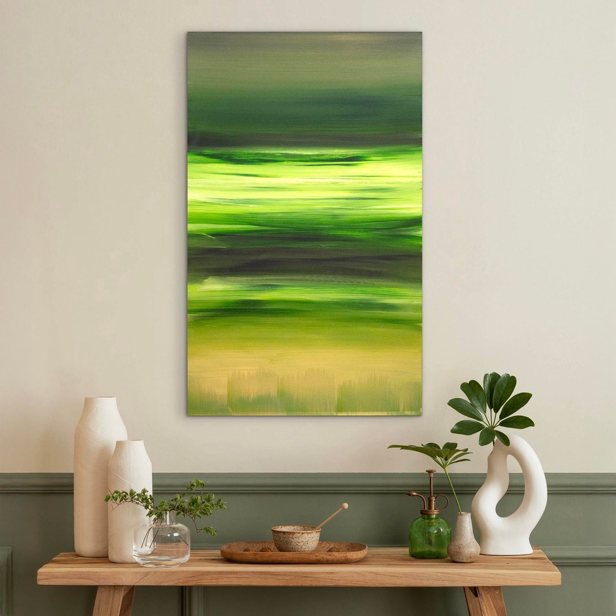 Geometric Abstract Acrylic Painting By Paresh Nrshinga Frsa, 22 X 36", Fields Of Serenity, Original Artwork