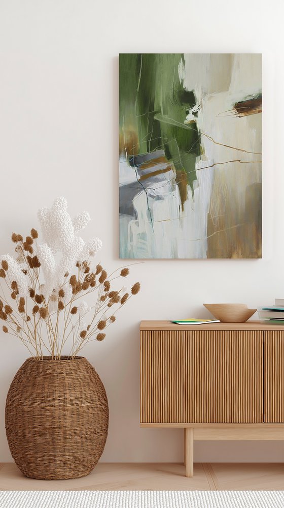 "Green Melody 3" Abstract green beige art