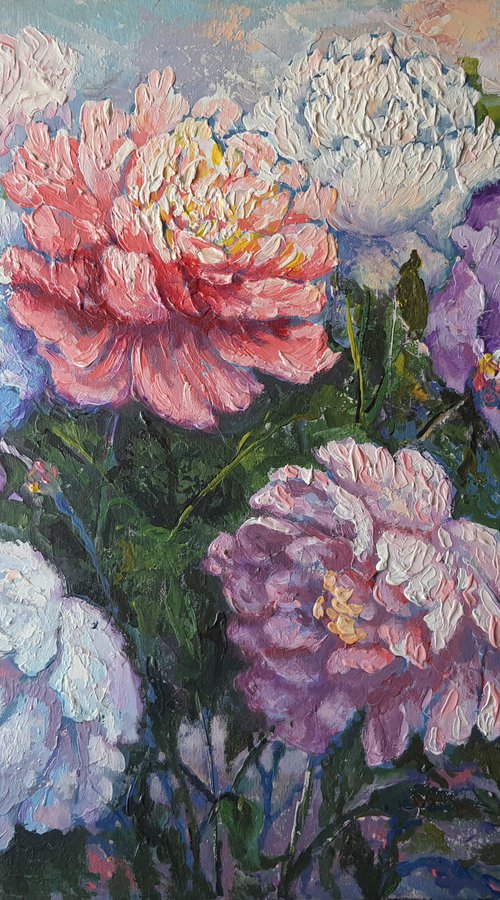 Peonies and Mountains by Rakhmet Redzhepov