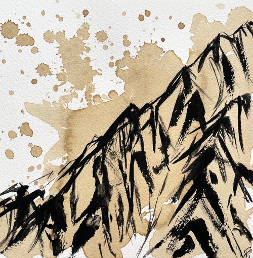 Mountain Original Painting, Coffee and Ink Artwork, Landscape Mixed Media Art, Slovakia Wall Art by Kate Grishakova