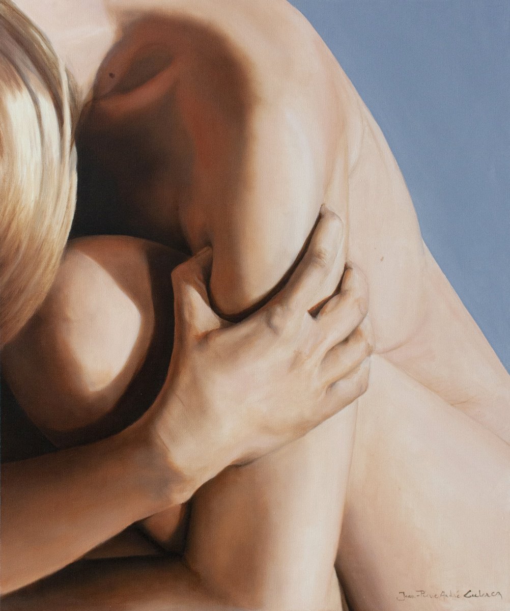 Photorealistic Portrait Oil Painting By Jean-Pierre Andre Leclercq, 18 X 22, Juste Un Detail, Original Artwork