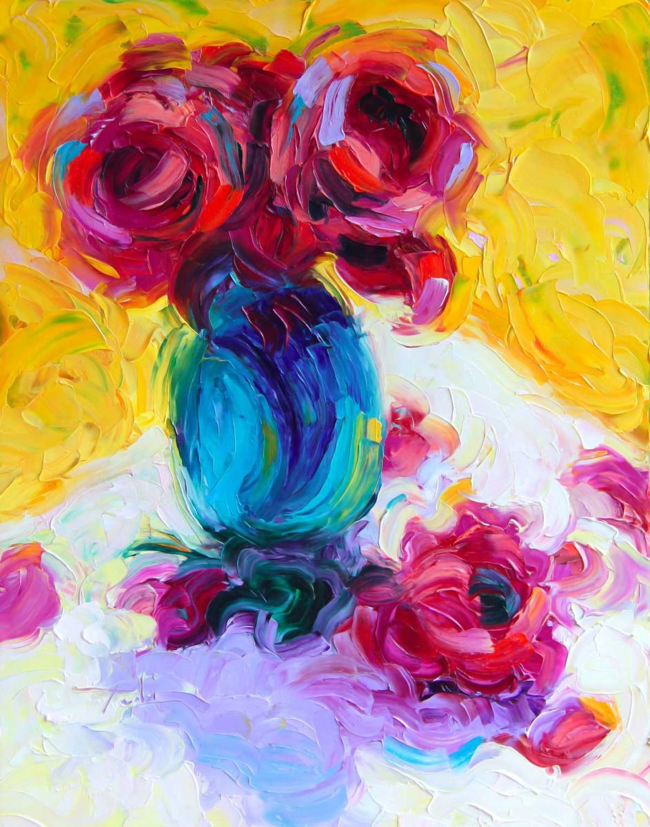 Just Past Bloom - Abstracted Roses Still Life by Talya Johnson