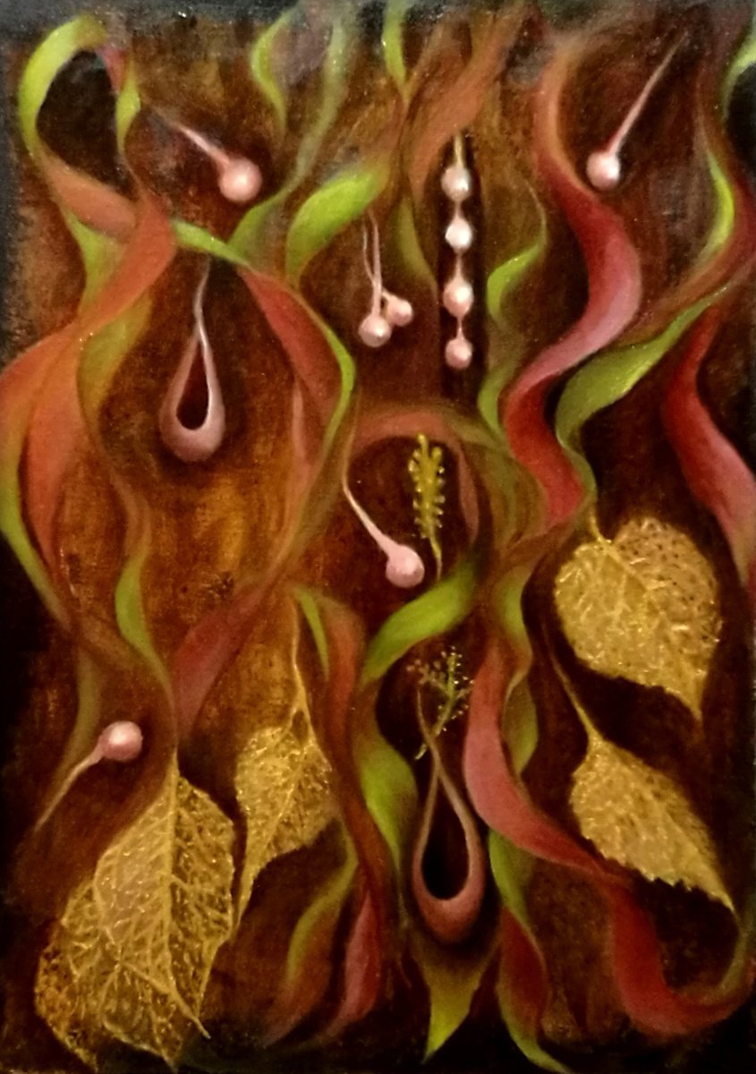 Organic Landscape Oil Painting By Daniela Roughsedge, 12 X 17, Fluid Fantasy, Original Artwork