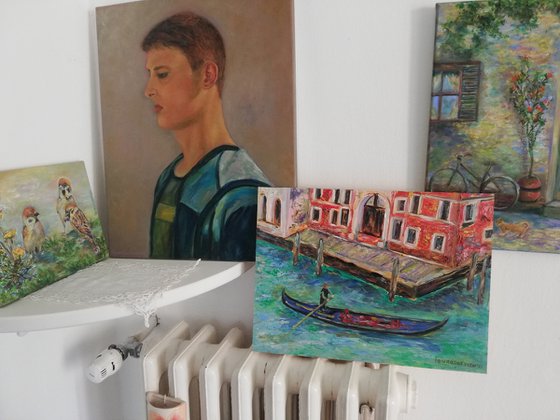 "A Gondolier" Venice and its Canals Original Oil Painting - Italian Landscape