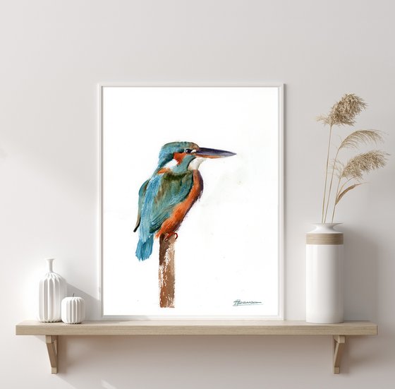 Kingfisher  -  Original Watercolor Painting by Olga Shefranov