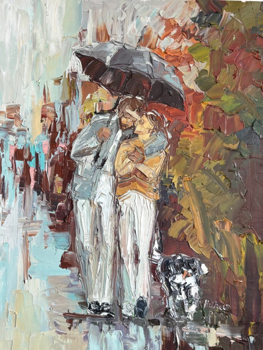 Mariia Hyhar | Original Oil Painting | Walking With Dog. Autumn | 30 X 40Cm | Artwork For Sale On Artfinder