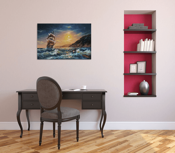Restless sea -1 (60x90cm, oil painting)