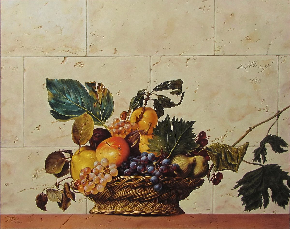 Basket of fruit. Caravaggio. Free copy by Sergey Kuzmin