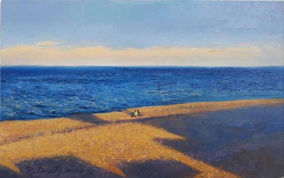 Blue sea landscape oil painting