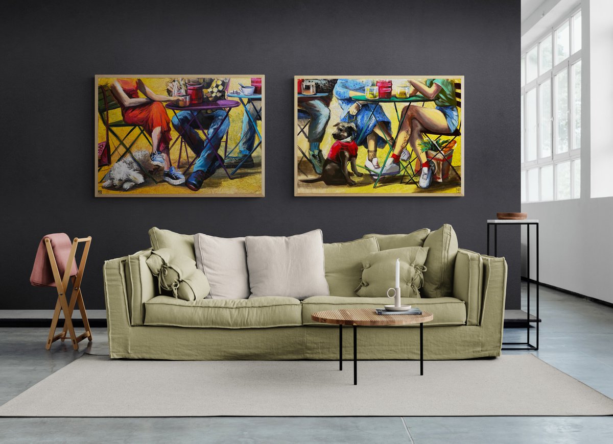 Expressive Portrait Acrylic Painting By Maria Kireev, 39 X 28", Legs Of Tel Aviv (Diptych), Original Artwork