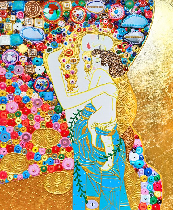 Mother and child (Klimt inspired). Natural precious stones & mosaic