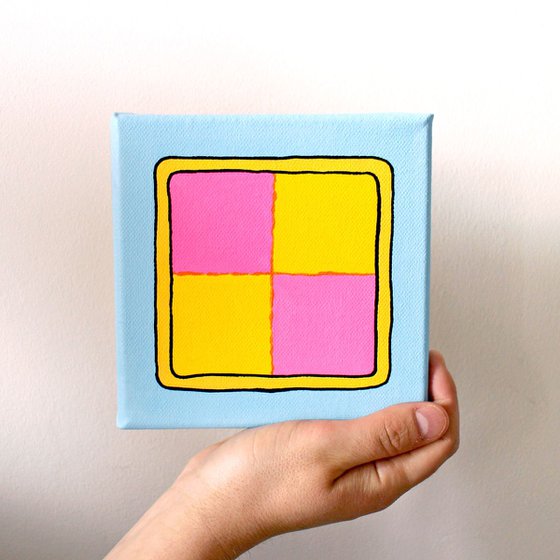 Battenberg Cake Pop Art Painting On Miniature Canvas