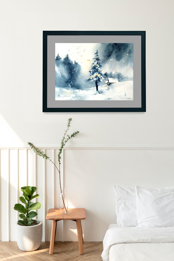 "Winter coziness" v.2 Original watercolor painting