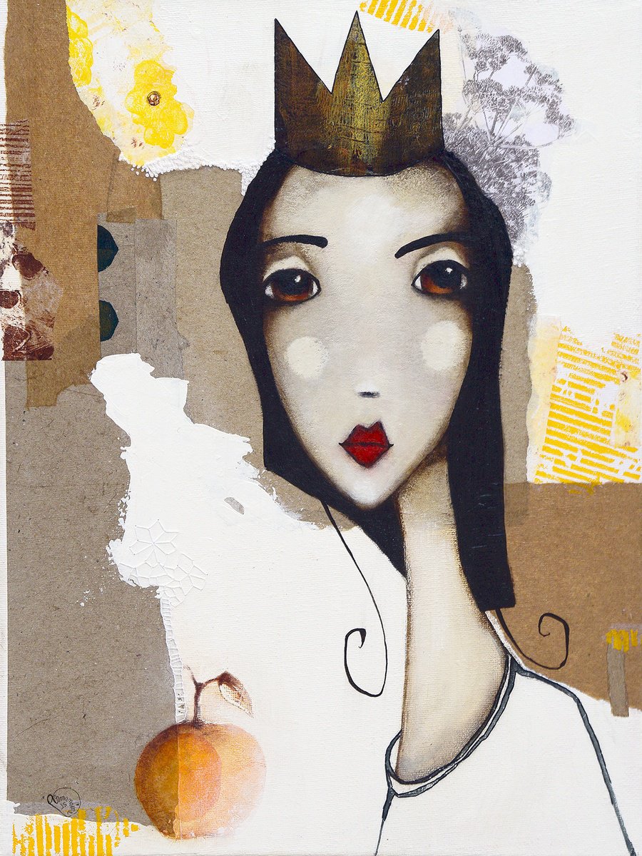 Illustrative Portrait Acrylic Painting By Armandine Js, 12 X 16, Reinette -1-, Original Artwork