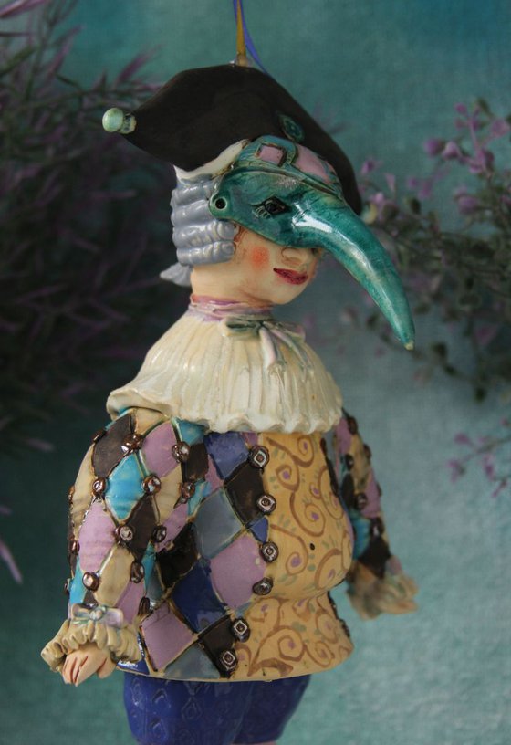 Ready for the carnival. Wall sculpture, bell doll by Elya Yalonetski,