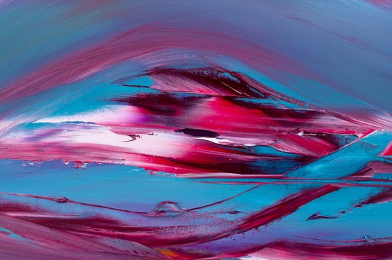 Blue poetry, abstract gestural painting, 120x60 cm