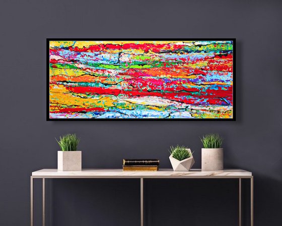 Colour flowers meadow, 100x50 cm, floater frame