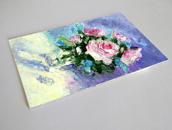 Floral Rose Painting Original Art Small Oil Artwork Flower Wall Art Mini Oil Painting