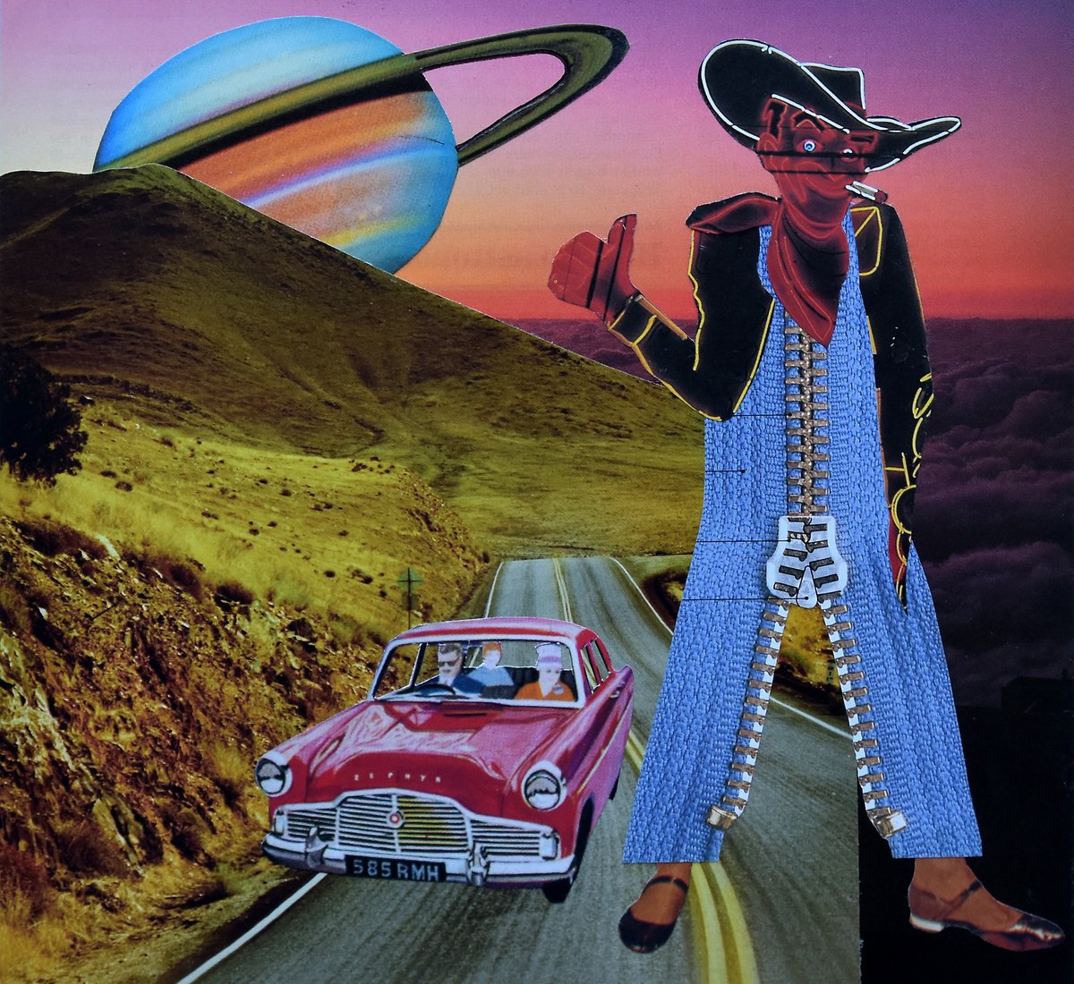 Portrait Collage By Pete Davies, 10 X 10", The Hitcher, Original Artwork