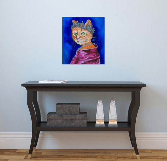 The CAT QUEEN inspired by portrait of Queen Elizabeth II home  urban art feline art for cat lovers gift idea