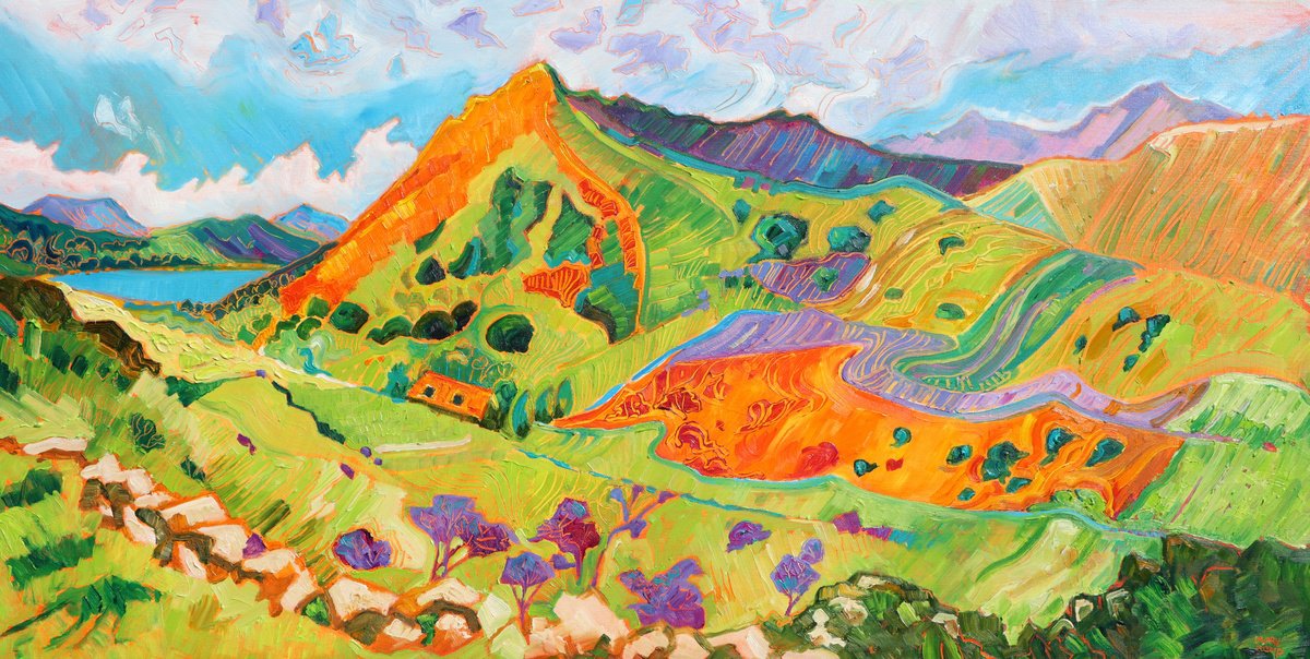 Impressionistic Landscape Oil Painting By Mary Kemp, 39 X 20", Snowdon Panorama, Original Artwork