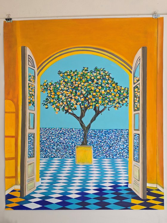 Mediterranean Seascape With Lemon Tree
