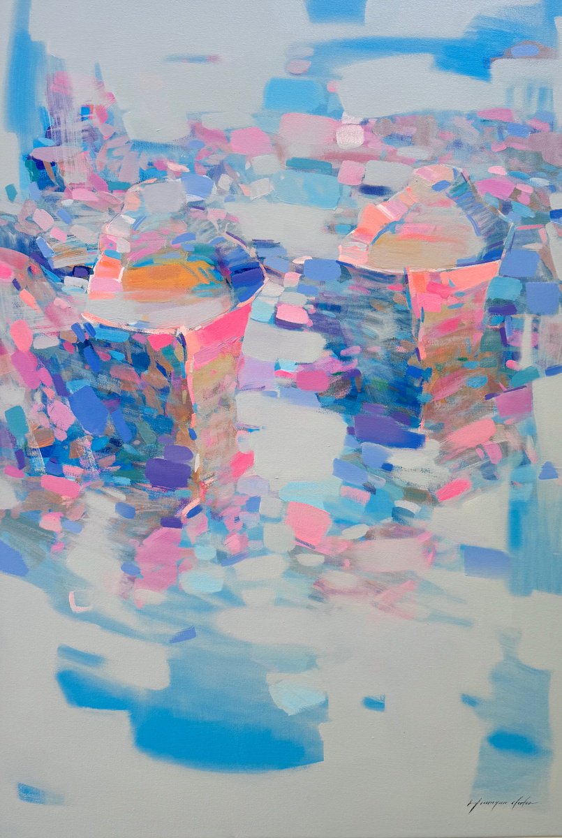 Impressionistic Landscape Oil Painting By Vahe Yeremyan, 30 X 45", Fishing Boats, Original Artwork