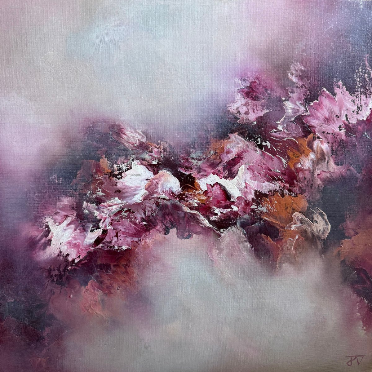 Organic Abstract Oil Painting By Jaimie Volkaerts, 25 X 25, Magnolias Awaken, Original Artwork