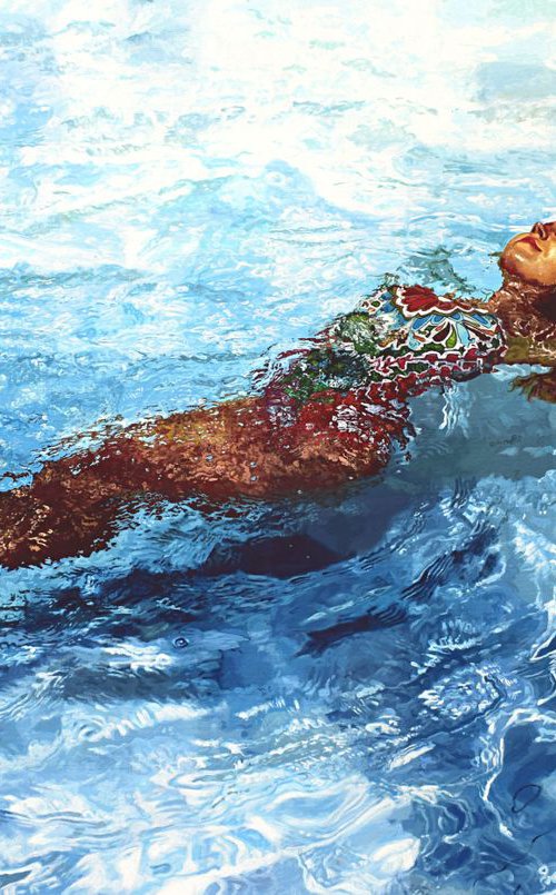 Crystalline Depths - Swimming, Underwater, Extra Large Painting by Abi Whitlock