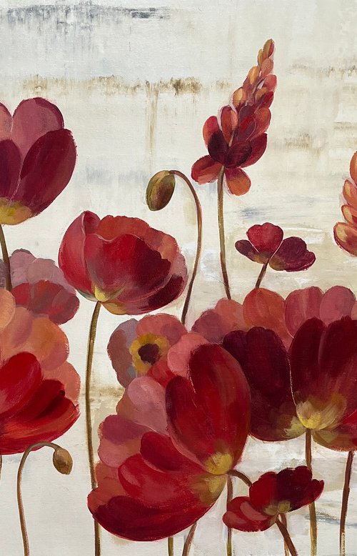 Red Flowers on Marble by Silvia  Vassileva