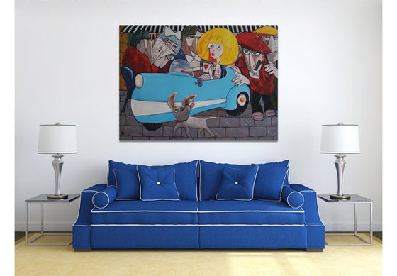 The Blond walking the dog