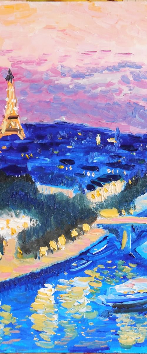 Night Paris And Seine River cityscape by Dmitry Fedorov