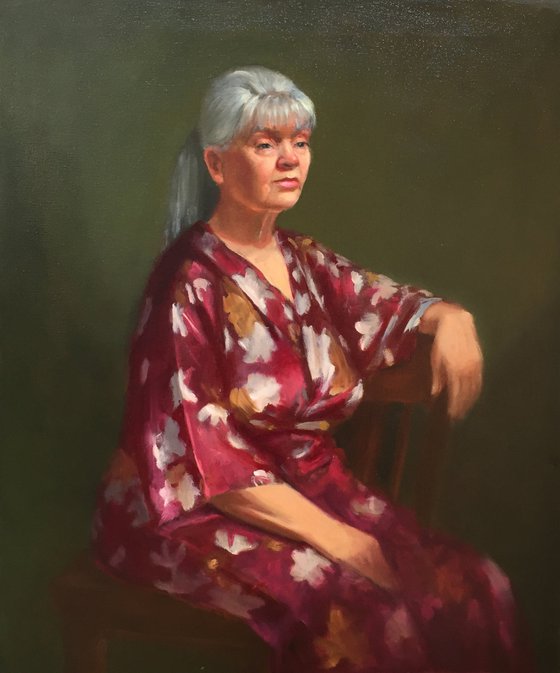 Woman in the red robe. Original oil painting
