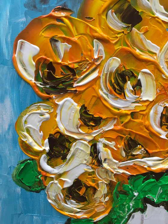 BOUQUET OF Yellow Roses  #8 palette  knife Original Acrylic painting office home decor gift