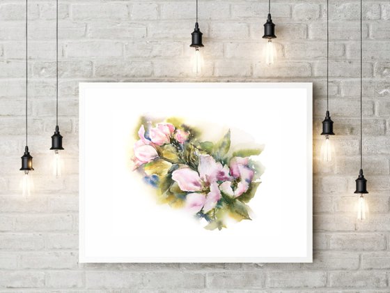 Spring apple blossom, small watercolor floral painting