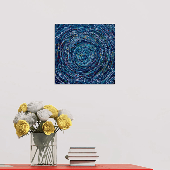 Abstract Star Trails Pollock Inspired Painting on Canvas - 12 "X 12" X 0.5"