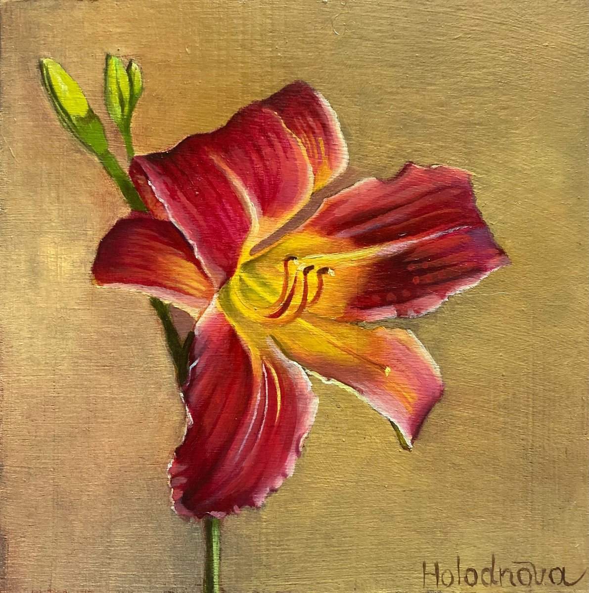 Photorealistic Botanical Oil Painting By Tatyana Holodnova, 6 X 6", Royal Lily, Original Artwork