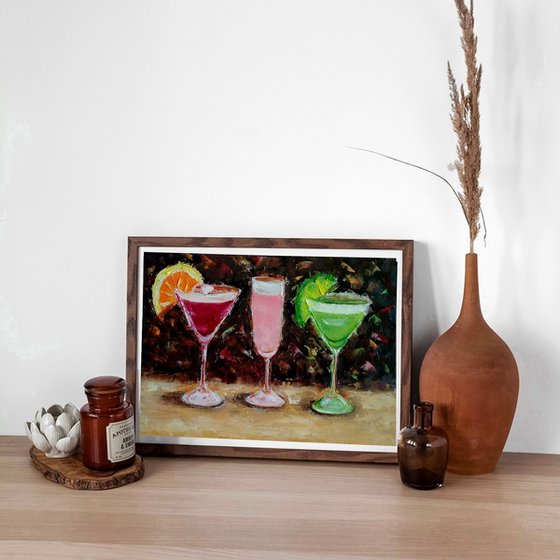 Cocktail Painting Original Art Margarita Wall Art Small Artwork Martini Still Life