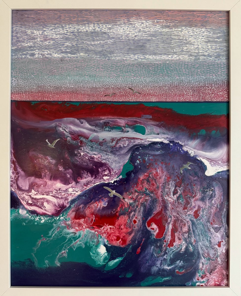 Surrealistic Landscape Painting By Stefano Pallara, 17 X 20", Sconfinare N.3, Original Artwork