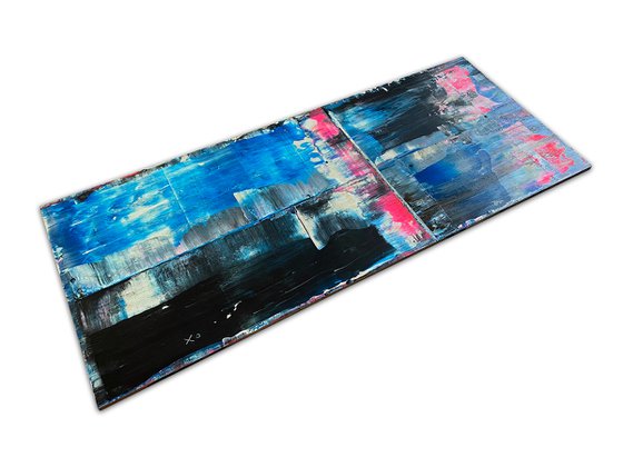 "To Trauma, With Love" - FREE USA SHIPPING - Original PMS Abstract Acrylic Painting On Reclaimed Wood - 48" x 20"