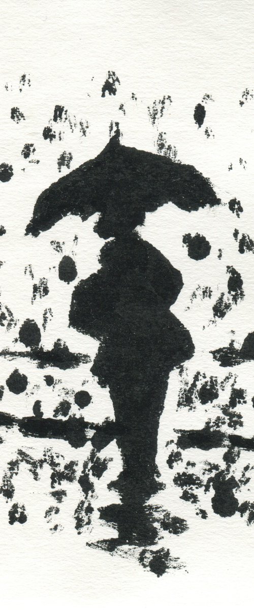 Lady in the snow Monoprint by Hugo Lines