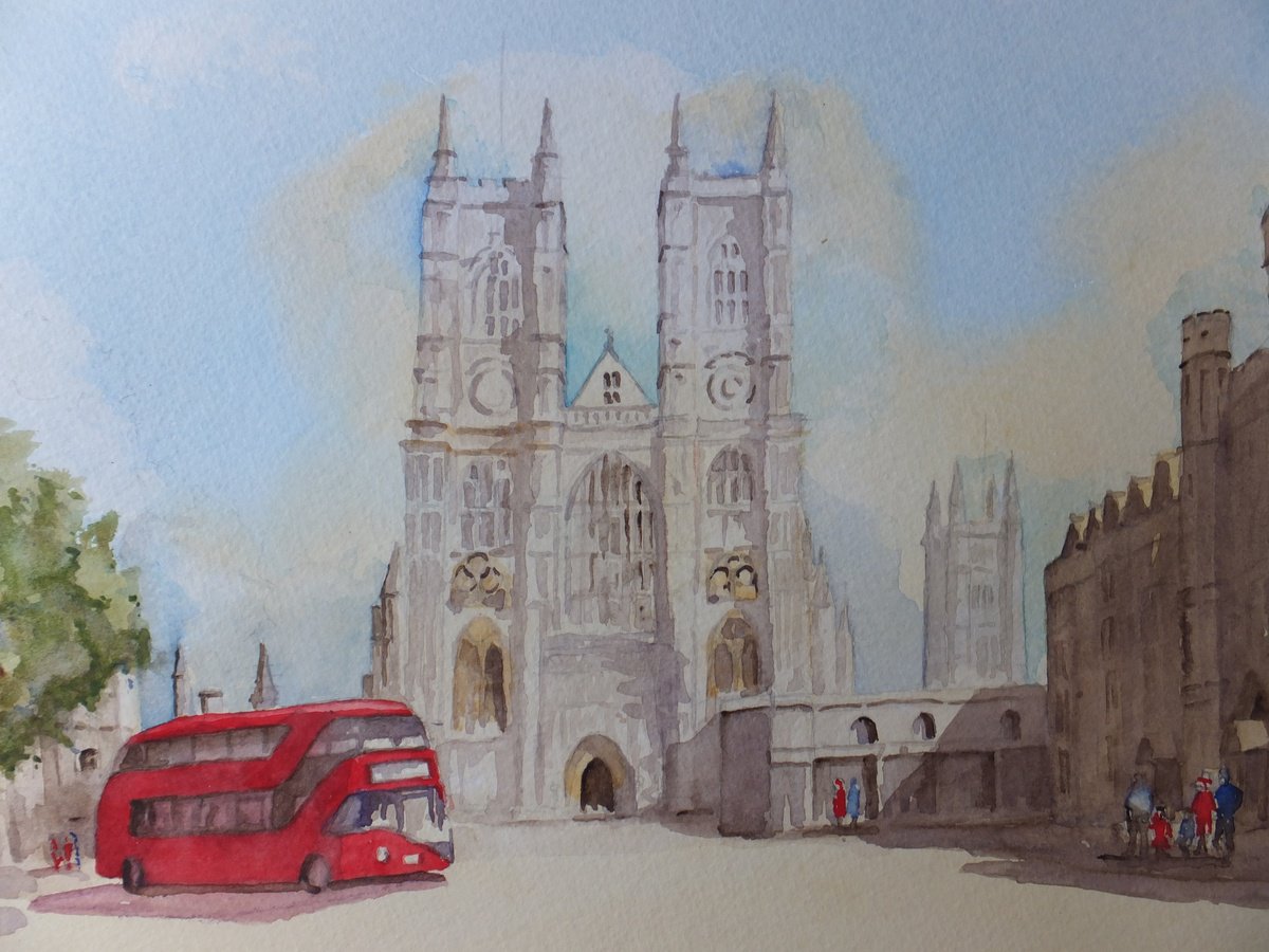 Photorealistic Cityscapes Watercolour By David Harmer, 19 X 15, Westminster Abbey, Original Artwork